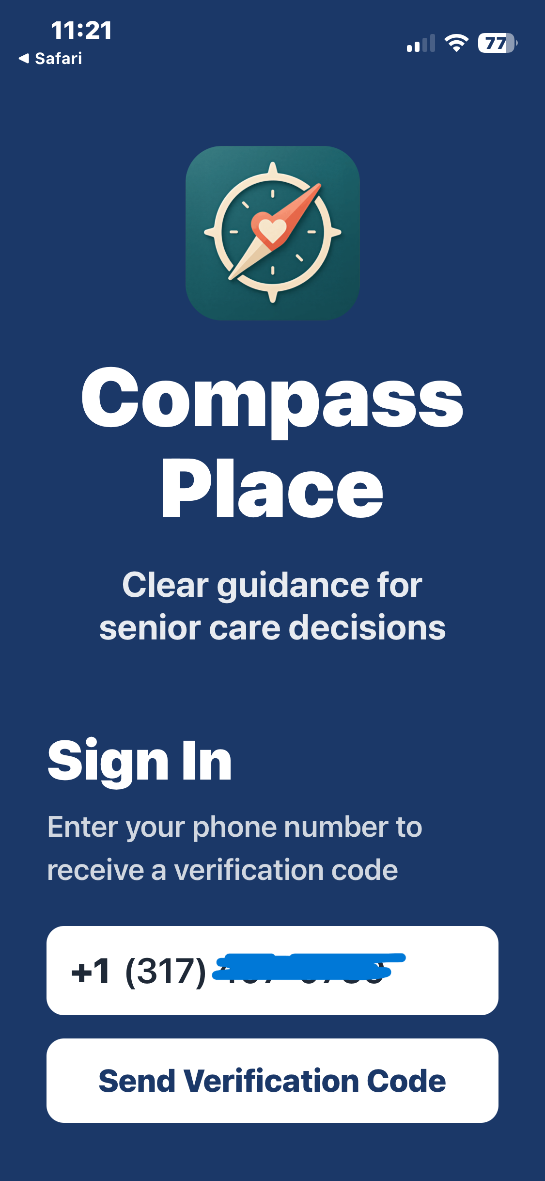 User enters mobile phone number