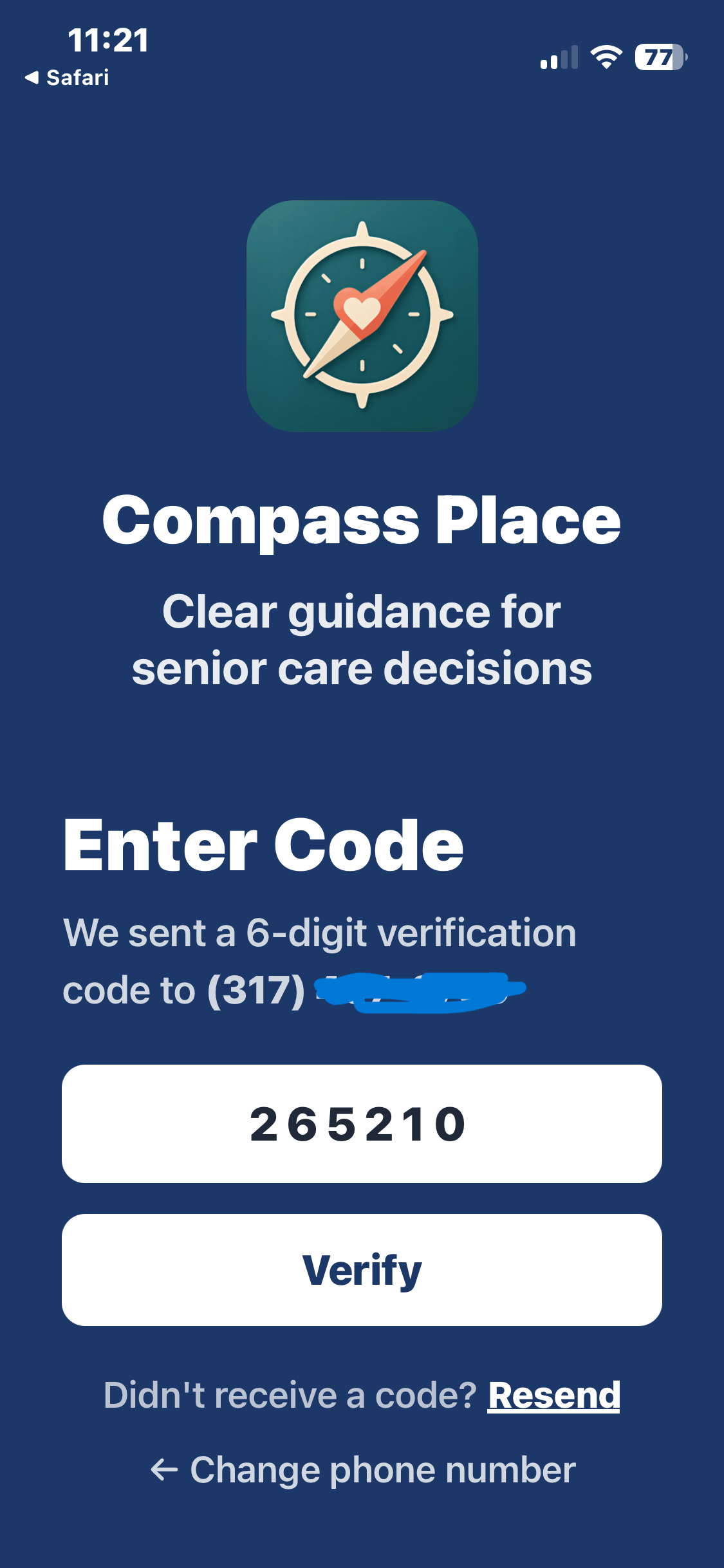 User verifies phone via SMS code